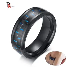 

Unique Mens Ring with Blue Carbon Fiber 8MM Black Stainless Steel Wedding Ring for Men US Size 7 to 12
