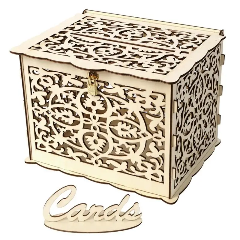 Деревянная коробка для свадебных открыток, коробка для денег с замком, красивые свадебные украшения, принадлежности для дня рождения