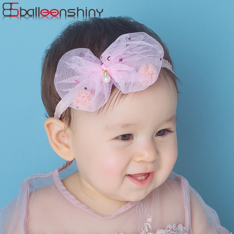 

BalleenShiny Paillette Lace Bow Headband Newborn Baby Girls Princess Fashion Pearl Hairband Hair Ornaments Photo Prop For Gift