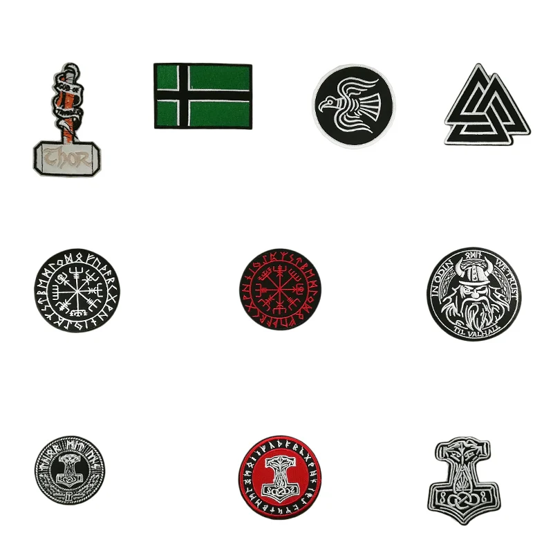

IN ODIN WE TRUST RAVEN VIKINGS VALHALLA Thor Hammer VINLAND FLAG Compass embroidered Iron On Patch APPLIQUE for clothing