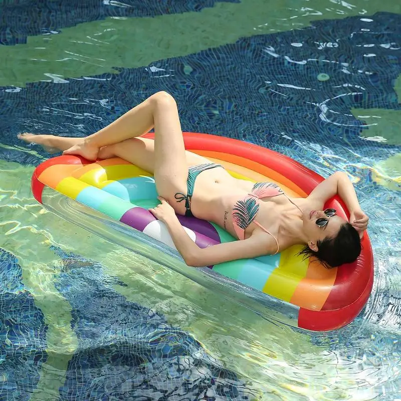 

Rainbow Inflatable Pool Float Floating Air Mattress Lounger Inflatable Rainbow Lounge Chair Floating Child Adult Water Toys Air