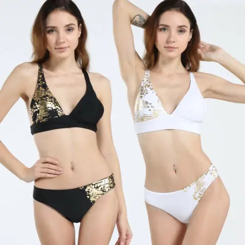 

2019 New Summer Women Monokini Swimsuit Swimwear Two-piece Push Up Bathing Suit Bikini Off Shoulder Sexy Beachwear Gilded Gold
