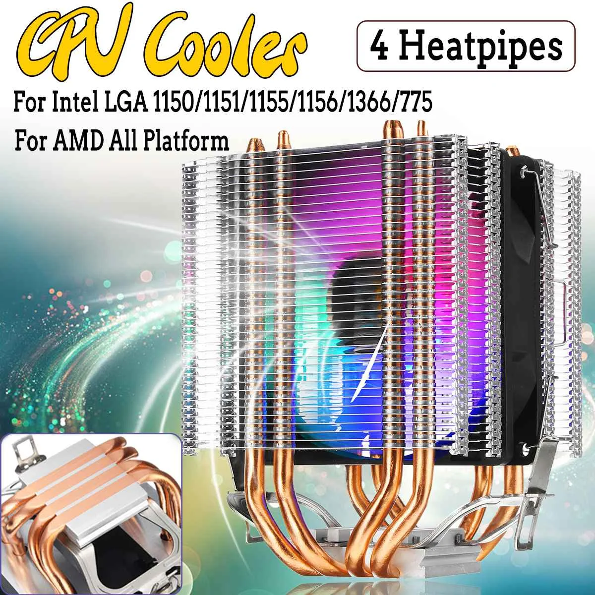 

4 Heatpipe RGB LED CPU Cooler Fan Dual Tower 12V Cooler Cooling Fan Heat Sink for Intel LAG 1155 1156 775 for AMD Socket AM3/AM