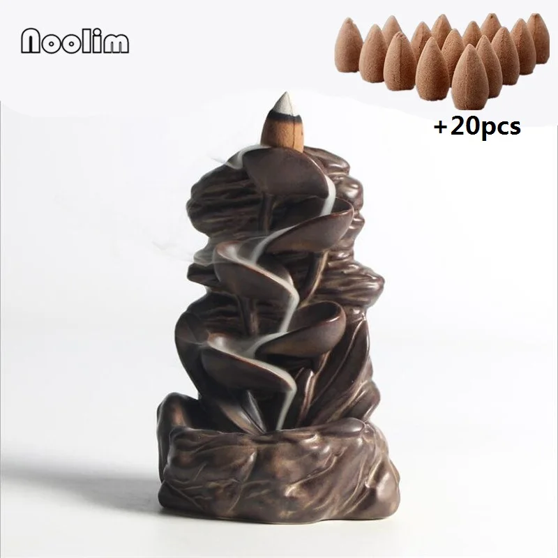 

Backflow Incense Burner Creative Home Office Decor Ceramic Incense Holder Censer Aromatherapy Diffuser + 20Pcs Incense Cones