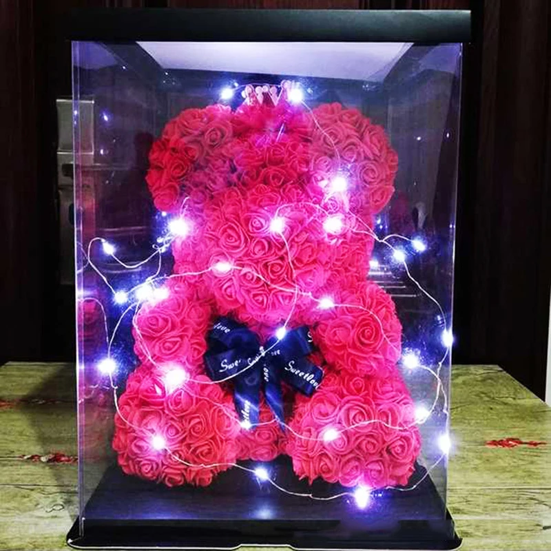  LED Rose Bear Gift Creative Simulation Eternal Flower Little Bear PE Soap Rose Valentine's Day Pres - 32962376306