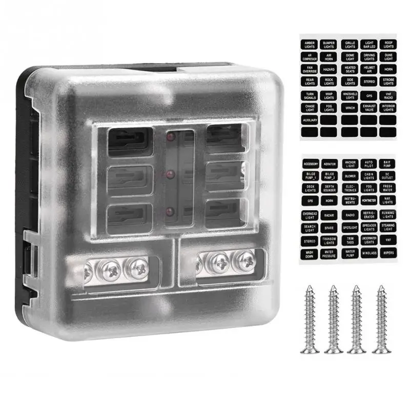

DC 32V 100A 6 Way Fuse Box 12P Negative Busbar with LED Indicator Car Boat Blade Fuse Box Holder adapter