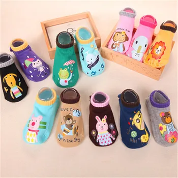 

Cotton Baby boys girls socks rubber slip-resistant floor socks cartoon infant kids animal pig dog bear frog socks 0-4 years
