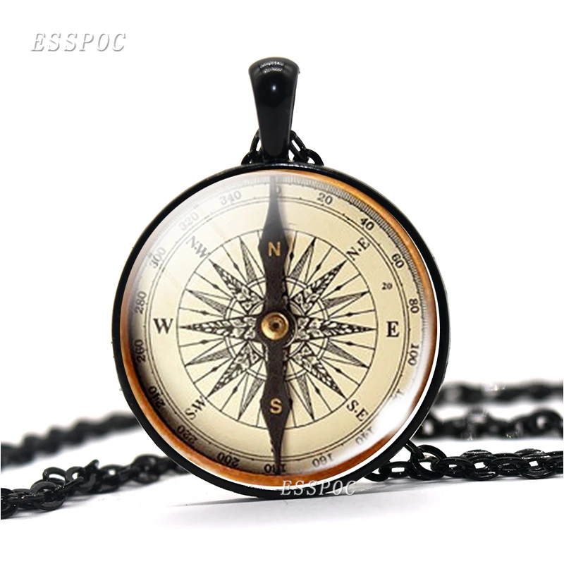 حار جولة الزجاج كابوشون مجوهرات Steampunk من البوصلة قلادة خمر البوصلة الصورة قلادة علم الآثار جولة الحلي هدية