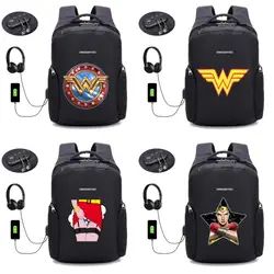 Комиксы Wonder Woman рюкзак Anti Theft с зарядка через Usb ноутбук Унисекс Рюкзак водостойкий дорожная сумка 12 стиль