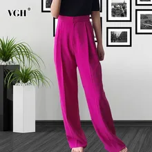 VGH-Pantalones plisados de cintura alta para mujer, pantalón de pierna ancha, holgado, con bolsillos, moda coreana nuevo, 2020