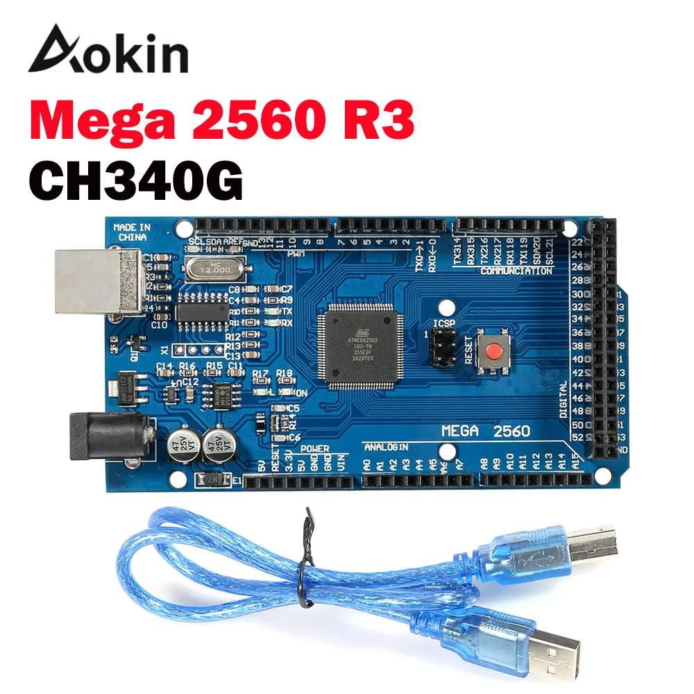 Плата Mega 2560 R3 Mega2560 REV3 MEGA2560 ATmega2560 16AU CH340 CH340G с USB кабелем совместимая Arduino