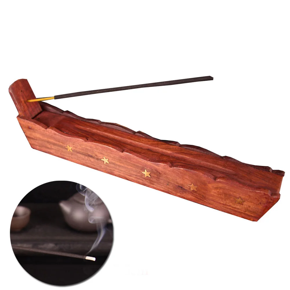 

Wooden Boat Shaped Line Incense Burner Censer Joss-stick Holder Home Decor