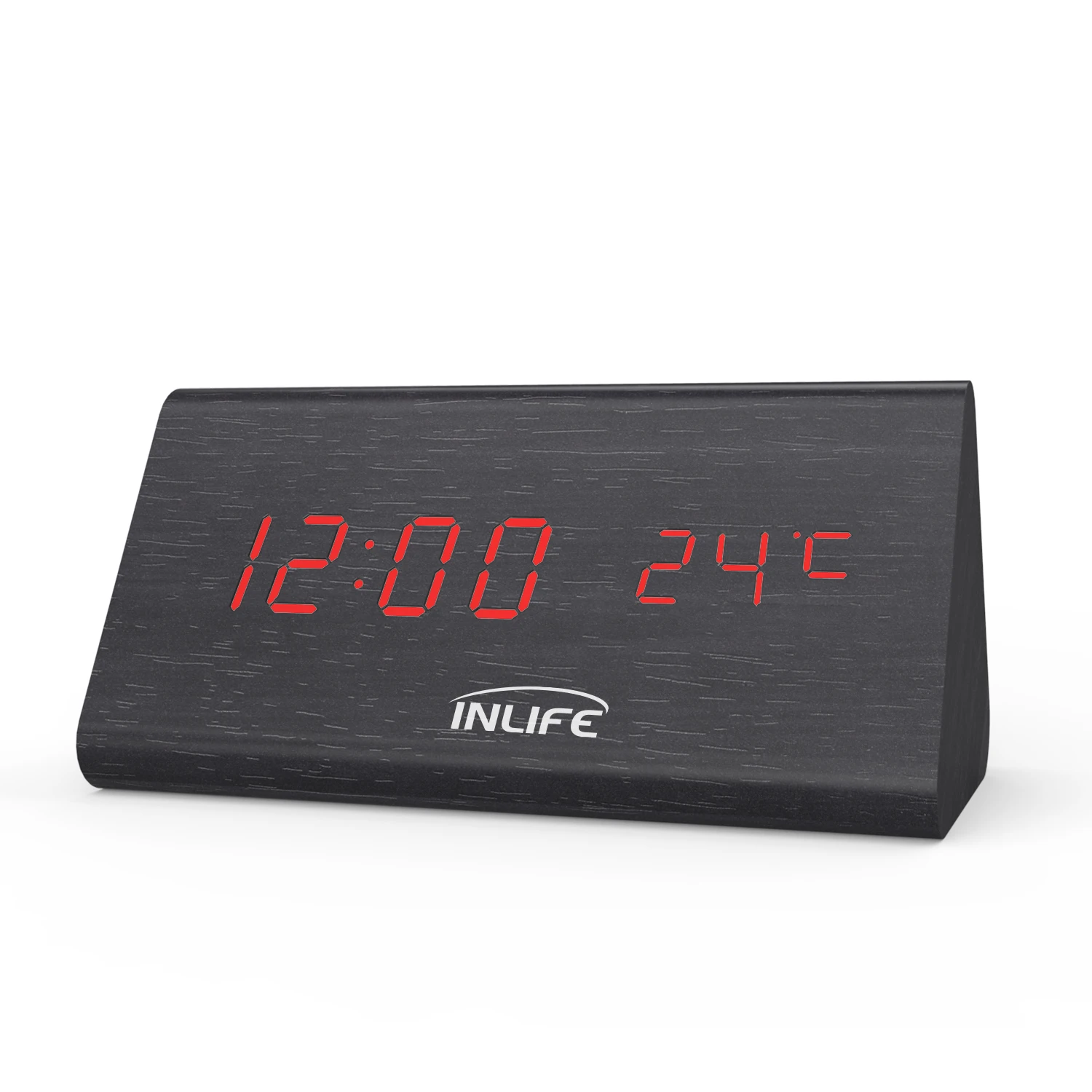 

Inlife VST - 861 LED Wooden Digital Alarm Clock Display With Date Time Temperature 12/24 Hour Voice Control