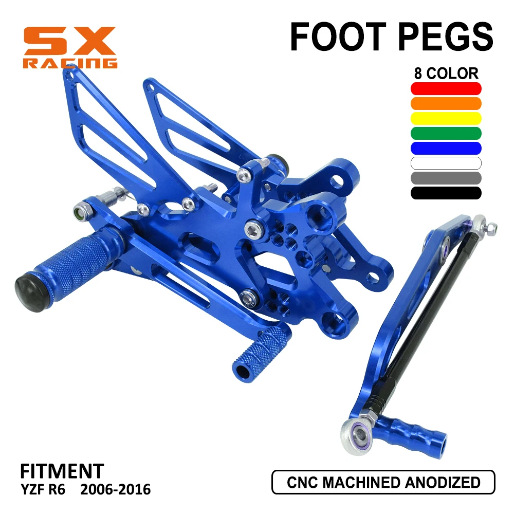 

Motorcycle Aluminum Adjustable Footpegs Billet Foot Pegs Foot Pedals Rest Rearset For YAMAHA YZF-R6 YZFR6 2006-2014 Street Bike