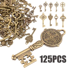 125 unids/set aspecto antiguo bronce envejecido vintage adornado lote de llaves de esqueleto COLLAR COLGANTE de lujo corazón decoración DIY collar artesanía regalos
