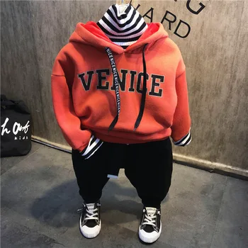 

2pcs WLG boys winter warm clothing set kids fashion kids green kahki orange hooded hoodies and pant set baby casual clothes 2-7T