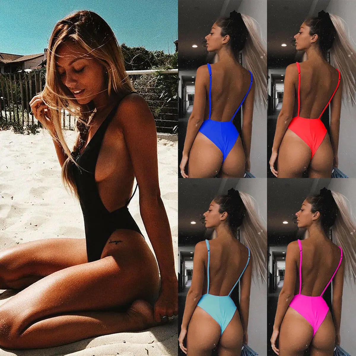 

2019 New arrival sexy summer women Backless One Piece Women's Bikini Push up Padded Bra Swimsuit Bathing Swimwear Beachwear