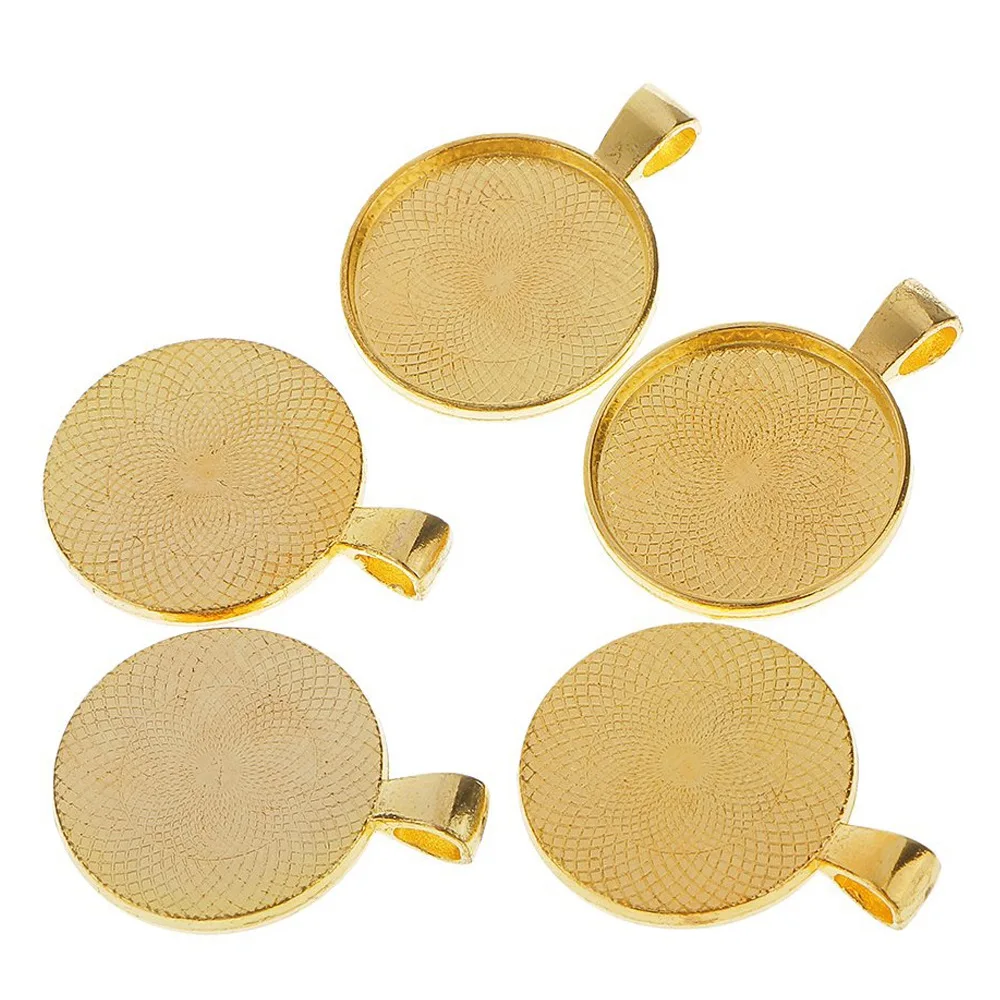 

50Pcs Round Charms Pendants Blanks Sockets For 25mm Cabochons Necklace Craft - Gold