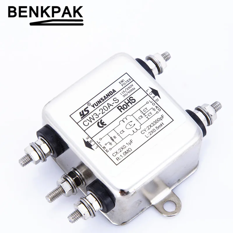 

1pc 10A AC Power Single Phase EMI Filter CW3-10A-S Connector CW3-20A-S