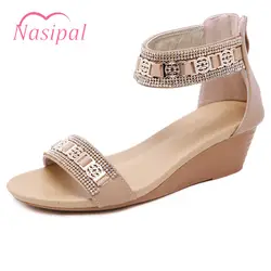 Nasipal 2019 модная летняя обувь женские босоножки на танкетке со стразами обувь лодыжки обёрточная бумага повседневные сандалии Mujer V416