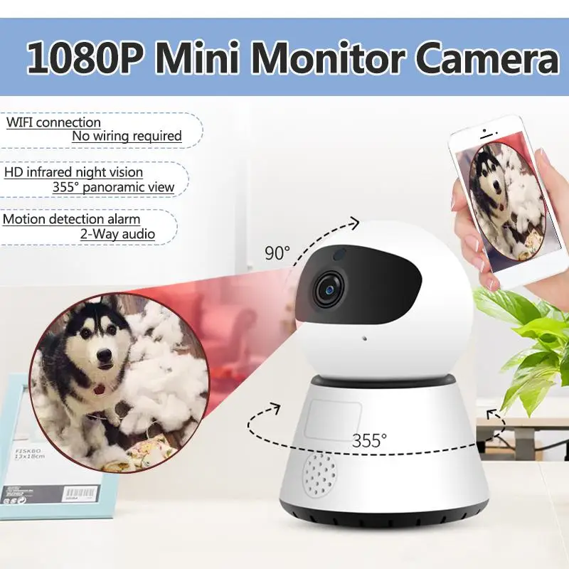 

HD 1080P 355 View Home Security IP Camera Two Way Audio Wireless Surveillance Camera Night Vision CCTV WiFi Camera Baby Monitor