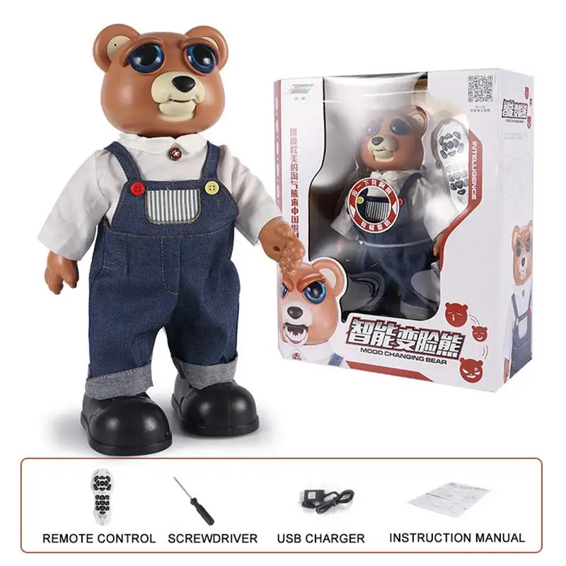 

Remote Control Intelligent Change Face Bear Doll Walking Swing Up Down Eyebrows Voice-controlled RC Toy Kids Gift Dropshipping