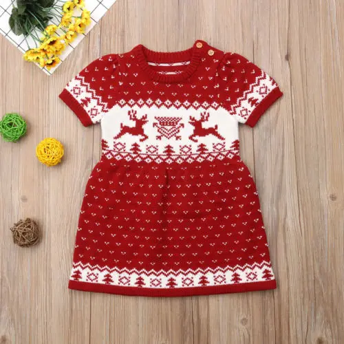 Брендовое рождественское вязаное шерстяное платье-свитер для новорожденных девочек нарядное платье-пачка Рождественская одежда