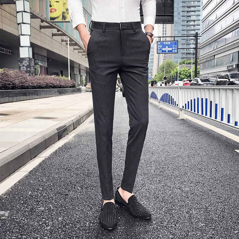 Англия повседневные мужские брюки Slim Fit Брюки сплошной цвет брюки социального клуба платье брюки корейский Masculino pantalon homme