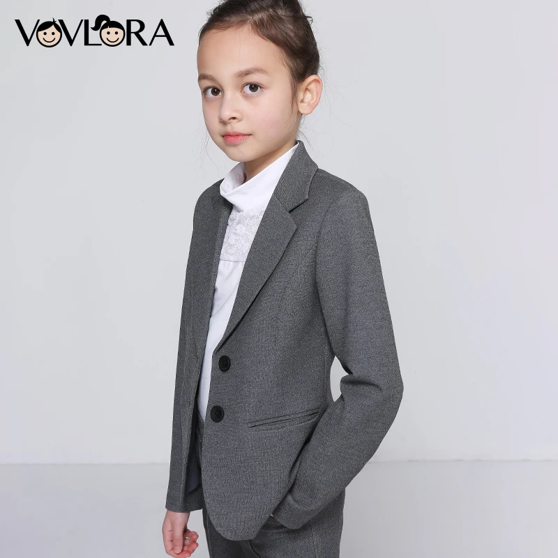

Girls School Jacket V Neck Formal Single Button Kids Blazer Long Sleeve Solid Coats Summer 2018 Size 7 8 9 10 11 12 13 14 Years