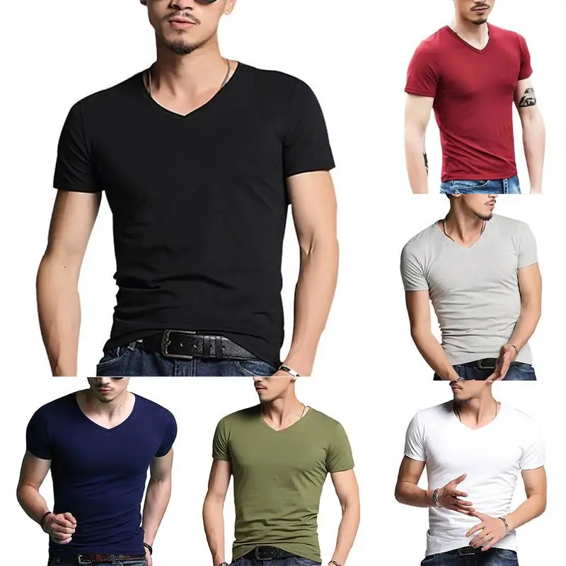 MR K Men Solid Color T Shirt Bottoming V Neck Leisure T-Shirt Fashion Slim Fit T-shirts Man Summer Short Sleeve Top Plus Size MR K Men Solid Color T Shirt Bottoming V Neck Leisure T-Shirt Fashion Slim Fit T-shirts Man Summer Short Sleeve Top Plus Size