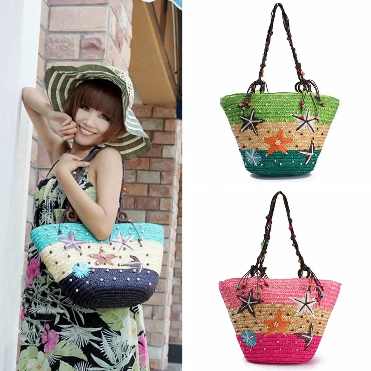 Summer Bohemian Straw Beach Bags Women Handbag Handmade Rattan Ladies