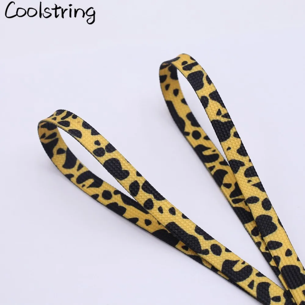 Coolstring Fashion Trend 7mm Polyester Digital Printed Leopard Flat Sports Laces Thermal Transfer Shoelaces Custom Made Latchet