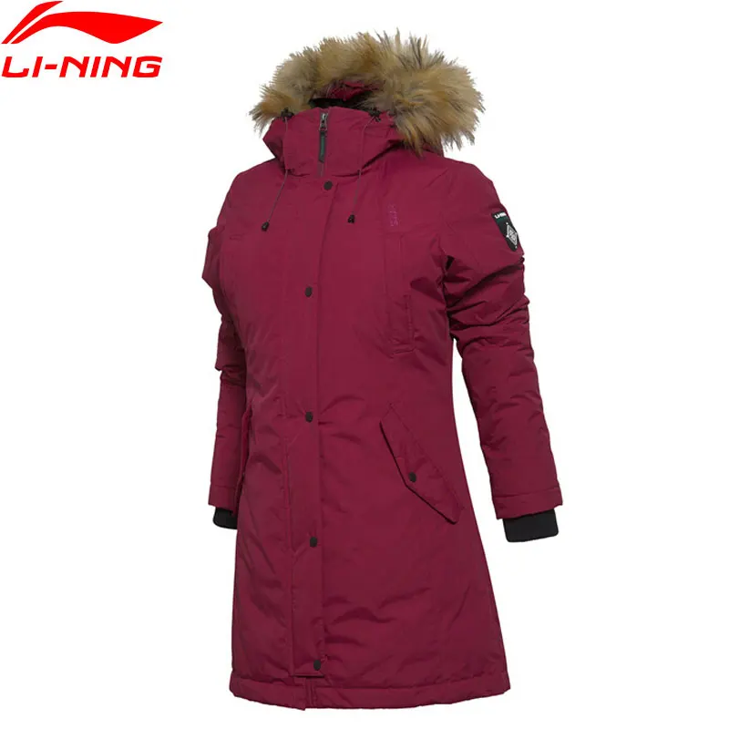 

Li-Ning Women Outdoor Down Coats 90% White Goose AT PROOF SMART LiNing Warm Winter Coat Sports Fur Parkas AYML002 WWY401