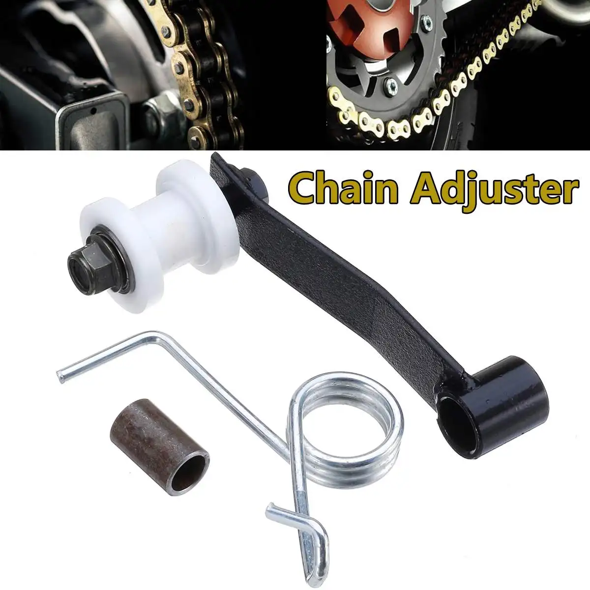 

Motorcycle Chain Adjusters Universal Scooter Bolt Roller Chain Tensioner Adjuster Tool Set Motor Engine Lanyard Kill Switch Cord