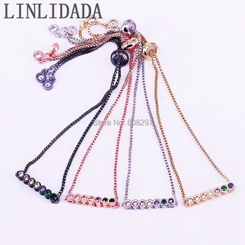 

Charm 10Pcs New Arrival Tiny Mini Cubic Zirconia Crystal Micro Pave Rainbow CZ Adjustable Chain Bracelets