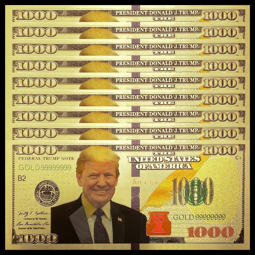 Лот 1/5/10 шт, Трамп Примечание 1000 USD Gold отделение для банкнот, 24-каратное Золотое напыление, Необычные заметки, если вы не можете Применение, Соединенные Штаты Америки, Коллекционные вещи, подарок