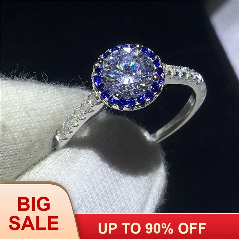 Classic Female Promise ring 100% Soild Silver color Jewelry Bule AAAAA Zircon cz Engagement wedding band rings for women | Украшения и