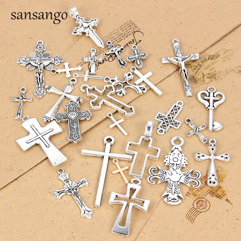 

Mixed 25pcs/set Alloy Holy Christ Jesus Heaven Cross Silver Pendant Charms Necklace For Making Women Jewelry Accessories