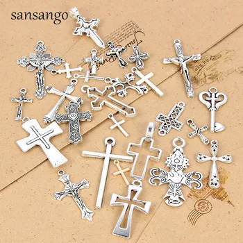 

Mixed 25pcs/set Alloy Holy Christ Jesus Heaven Cross Pendant Charms Necklace For Making Women Jewelry Accessories