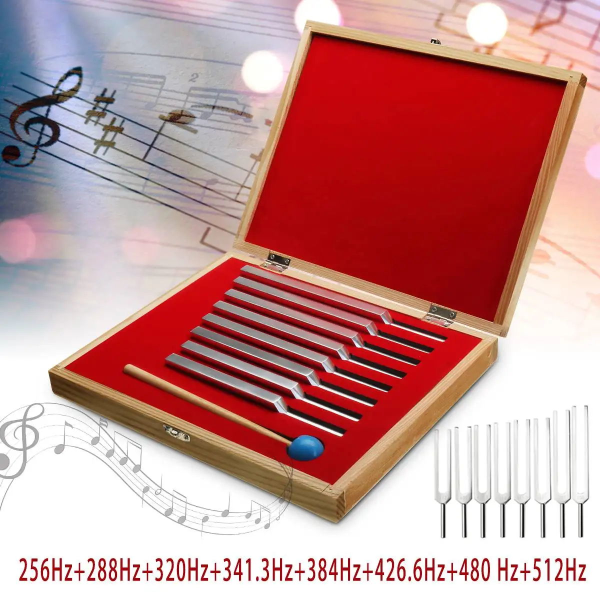 

8pcs Alloy/Steel Tuning Fork Set Health Physics Vibration Medical Diagnostic Musical Instrument Aluminium With Mallet Wooden Box
