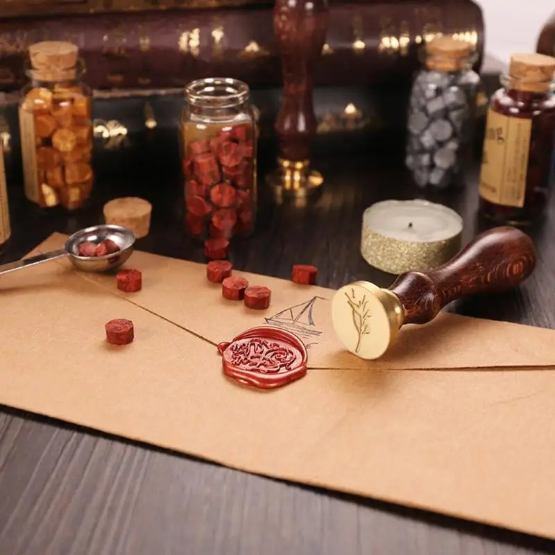 

Antique Wood Handle Metal Sealing Wax Stamp Plants Pattern Stamping Wax