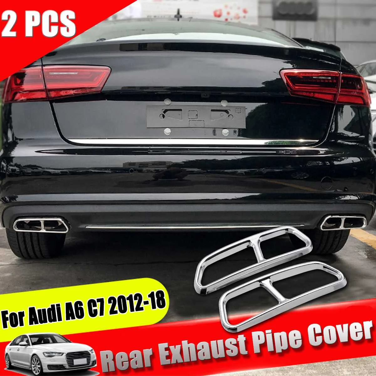 

Rear Dual Exhaust Muffler Tail Decor End Pipe Tip Cover Trim For Audi A6 C7 2012 2013 2014 2015 2016 2017 2018 Only Decoration