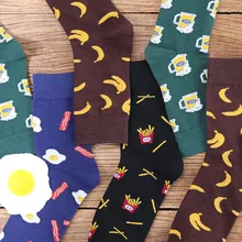 PEONFLY/мужские Носки с рисунком банана, пива, французских яиц, разноцветные забавные Харадзюку, японские уличные носки в стиле хип-хоп, винтажные повседневные хлопковые носки