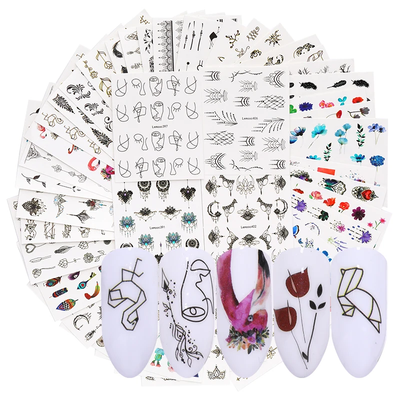 

LEMOOC Flowers Butterfly Mixed Pattern Nail Art Water Decals Stickers Transfer DIY Image Nail Stickers Nail Art Decorations