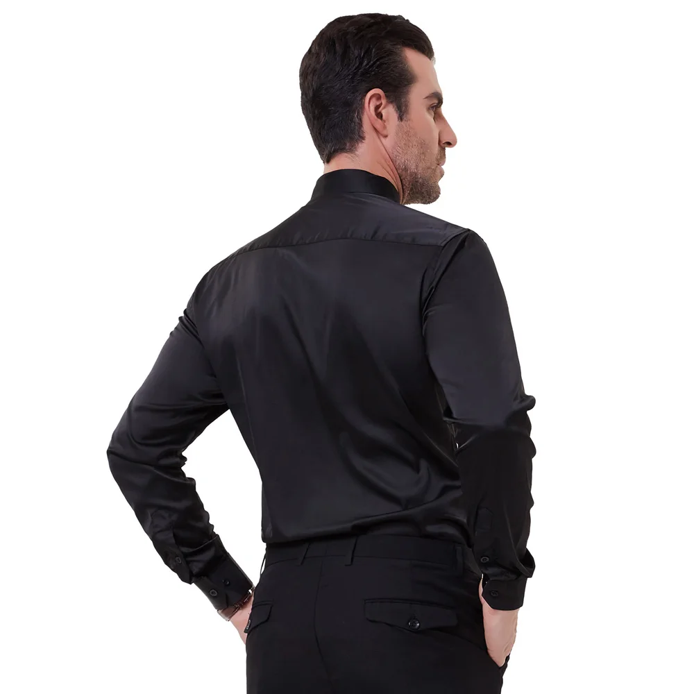 Винтажная рубашка для мужчин camisas вечерние однотонные стильные и облегающие рубашки с длинными рукавами и отложным воротником, атласное платье, рубашка, топы, сорочка