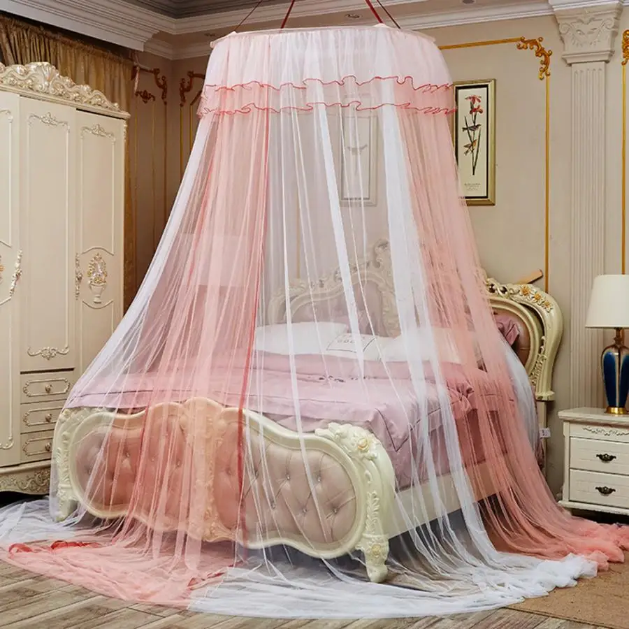 

Lace Princess Style Mosquito Net Bed Curtain Netting Mosquito Net Priness Dual Color Round Canopy Mosquito For Baby Sleeping