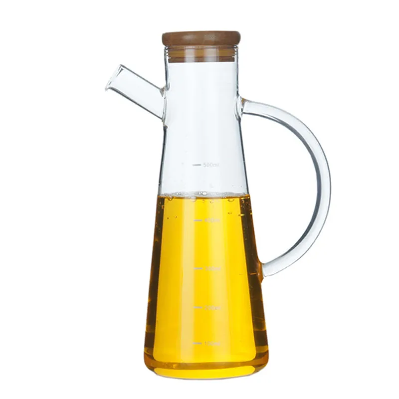 

500Ml High Borosilicate Glass Olive Oil Vinegar Pot Dispenser Bottles Vinegar Can Cruet Storage With Handle And Lid Oil Bottle