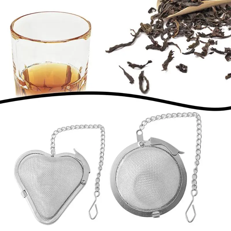 

Reusable Stainless Steel Tea Strainer Locking Spice Mesh Infuser Tea Ball Filter with Chain With Heart shape And Round shape