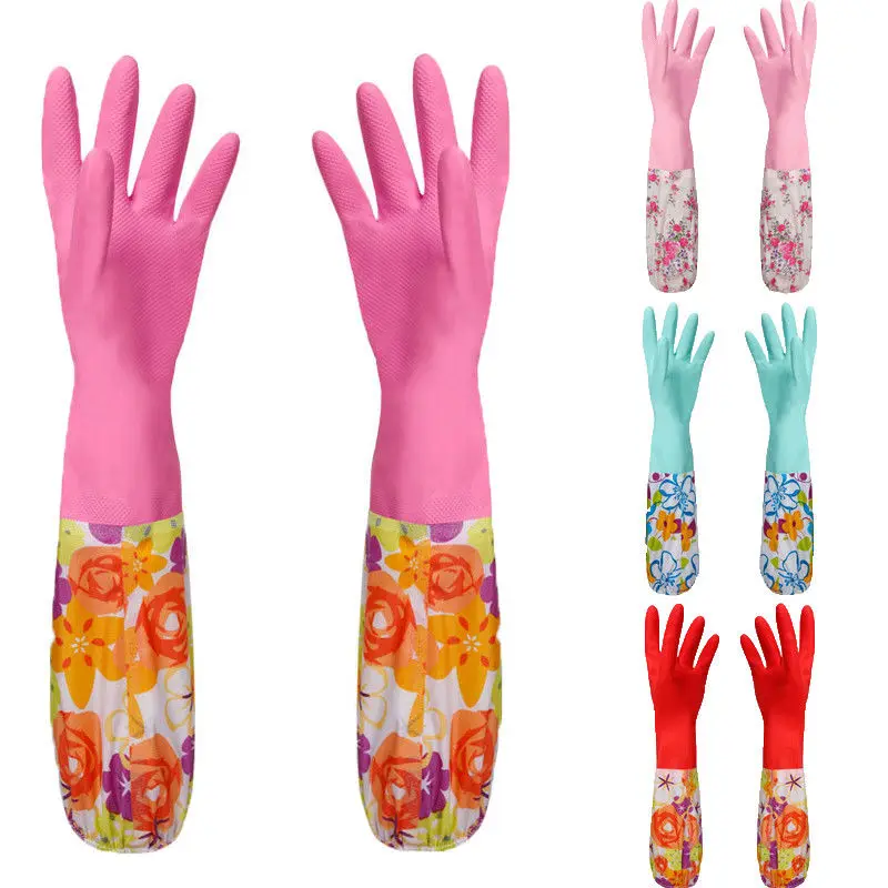

1xPair Velvet Rubber Long Warm Gloves Home Kitchen Dish Winter Washing Cleaning