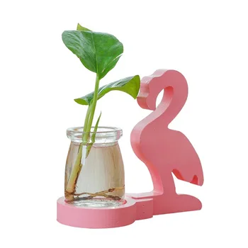 

Creative Water Vases Clear Glass Fresh Flamingo Table Decoration Green Plant Container Murals Home Decoration Crafts Accessories